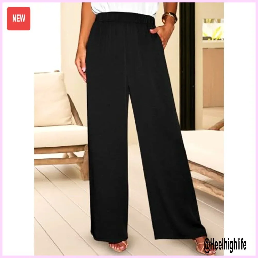 2-Piece Lounge Set V-Neck Top Wide Leg Pants Travel Outfit